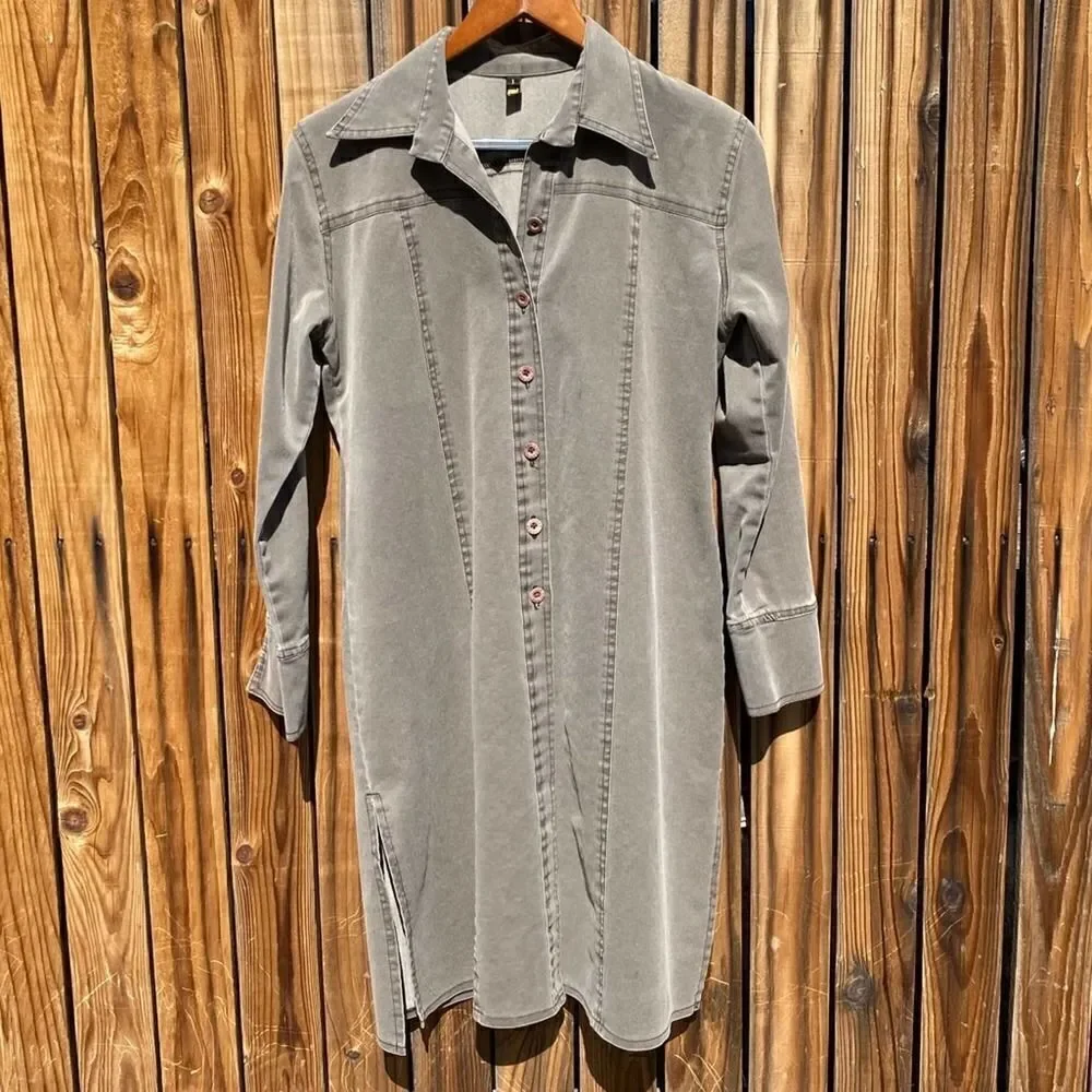 J.Crew Chambaray Long Sleeve Button Down Dress Denim Green Size 1